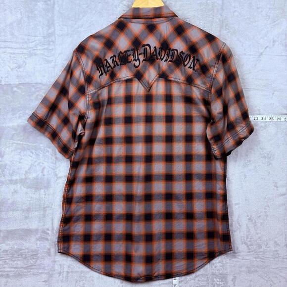 Harley-Davidson Red Black Plaid Men Shirt L Short Sleeve HD Motorcycles Western - Picture 2 of 10